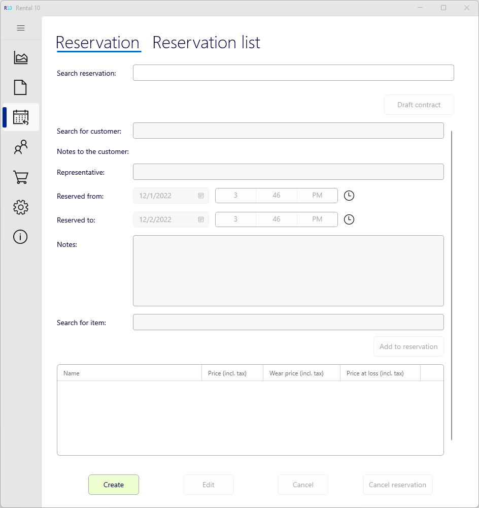 Reservation form