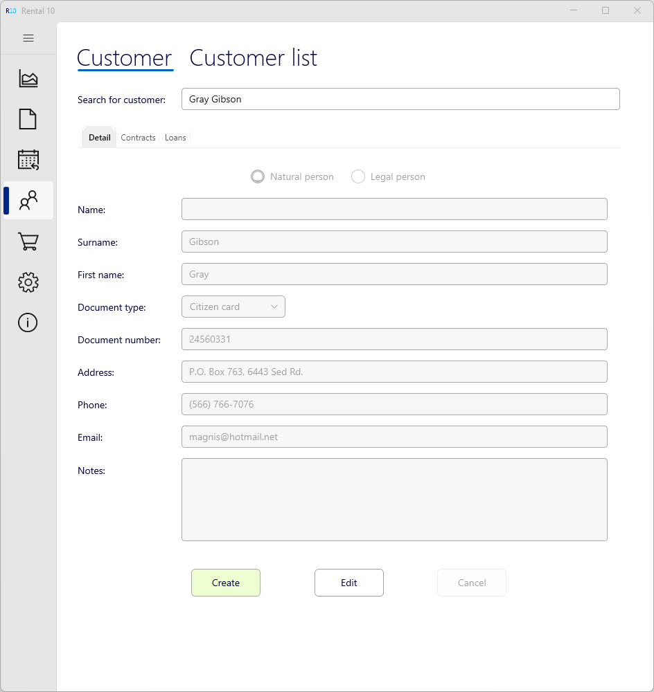 Filled customer form